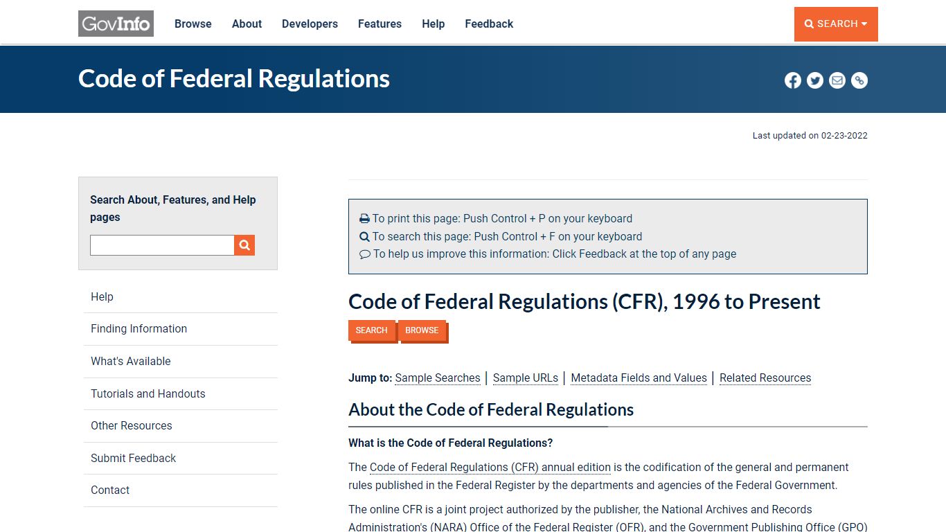 Code of Federal Regulations | GovInfo