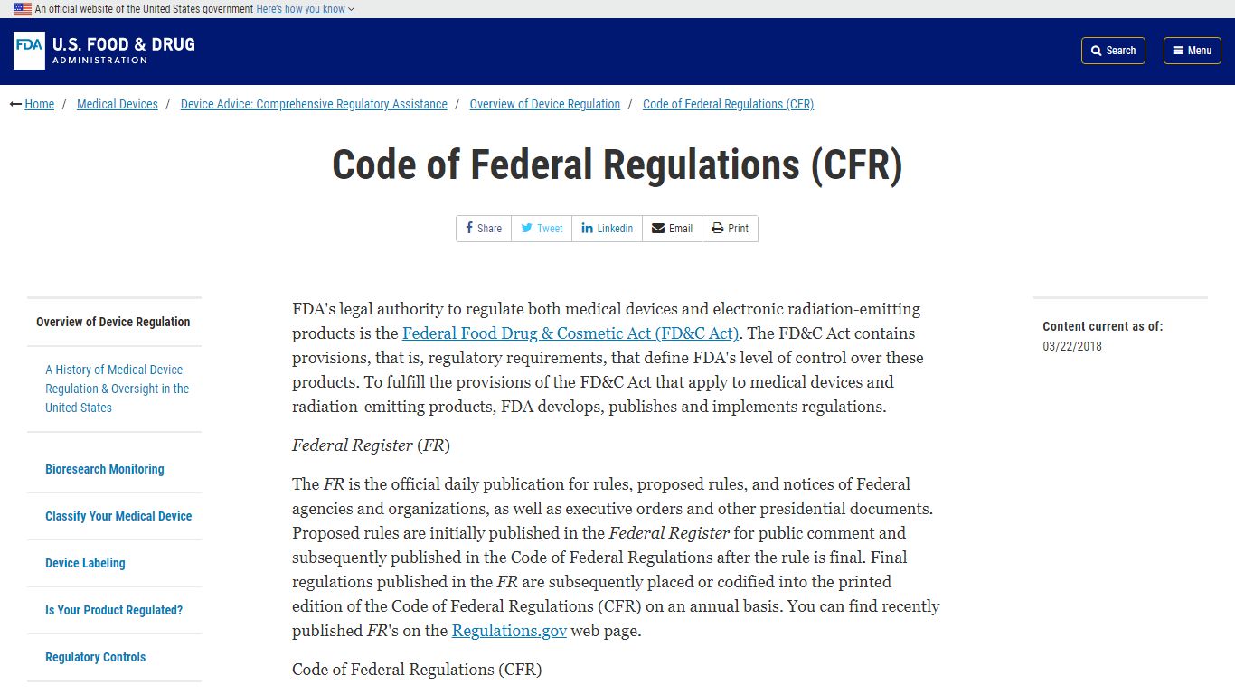 Code of Federal Regulations (CFR) | FDA
