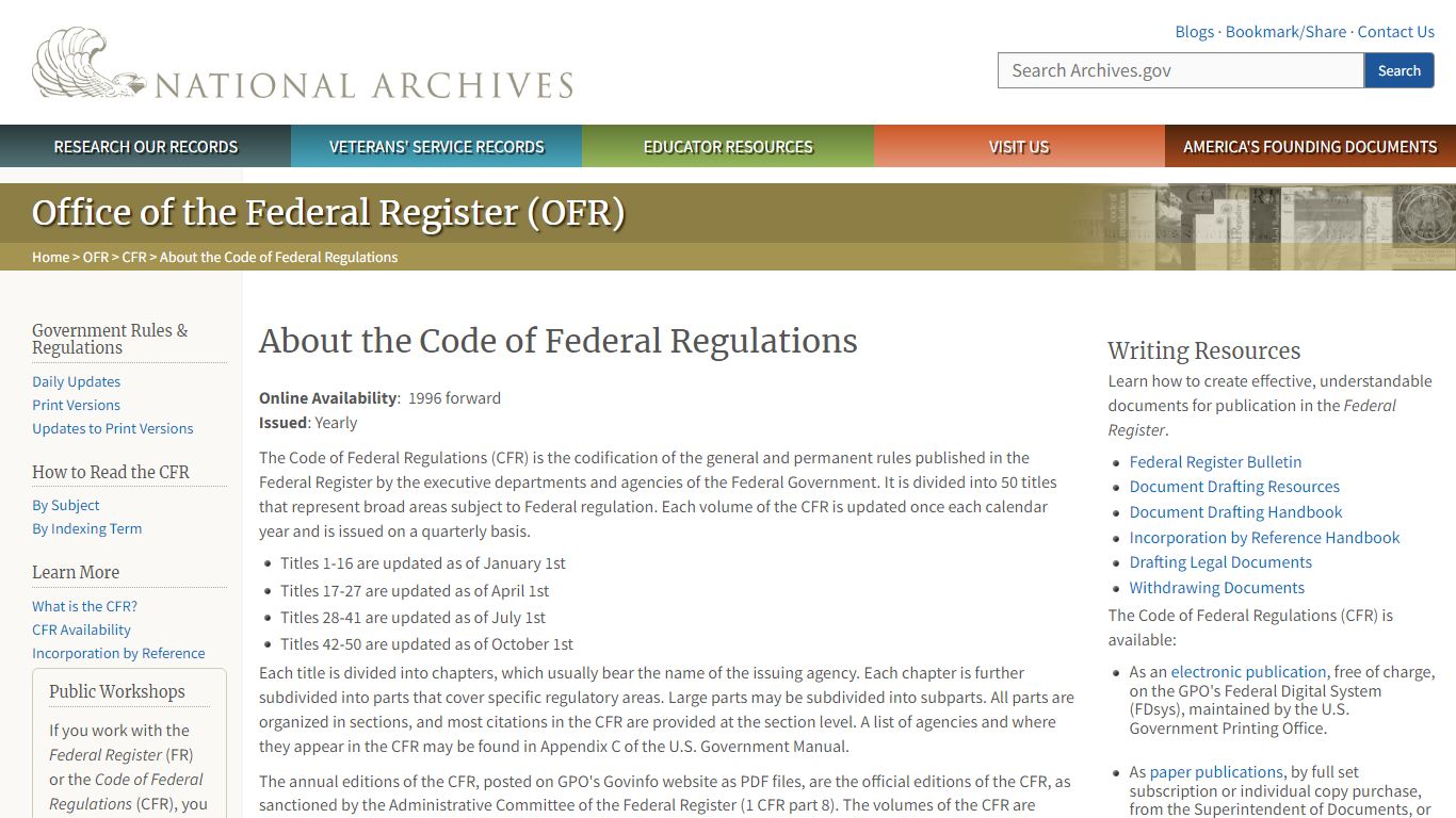 About the Code of Federal Regulations | National Archives