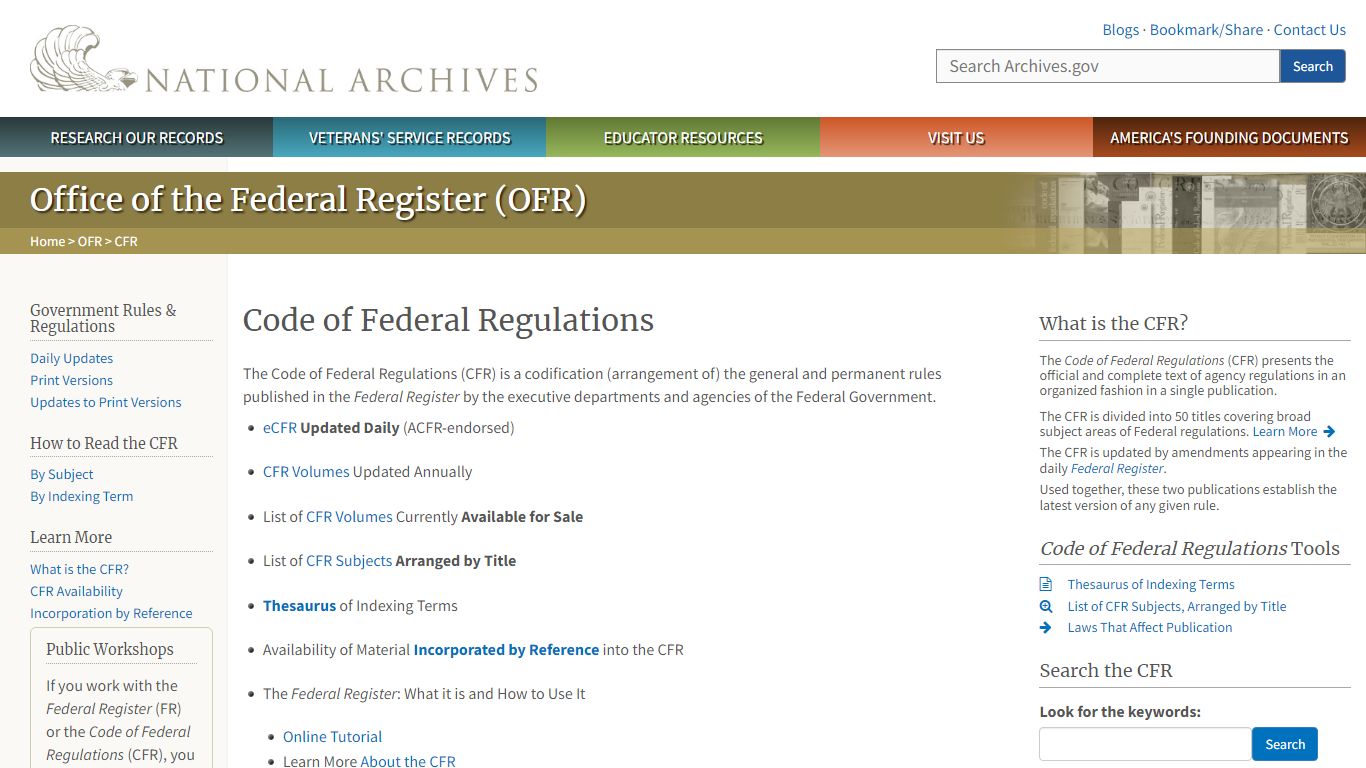 Code of Federal Regulations | National Archives