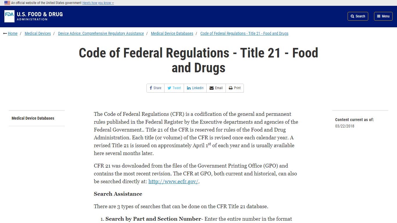 Code of Federal Regulations - Title 21 - Food and Drugs | FDA